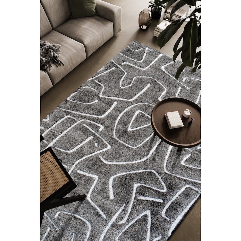 Nina Callie Gray and Ivory Recycled Polyester Area Rug - 6' x 9'