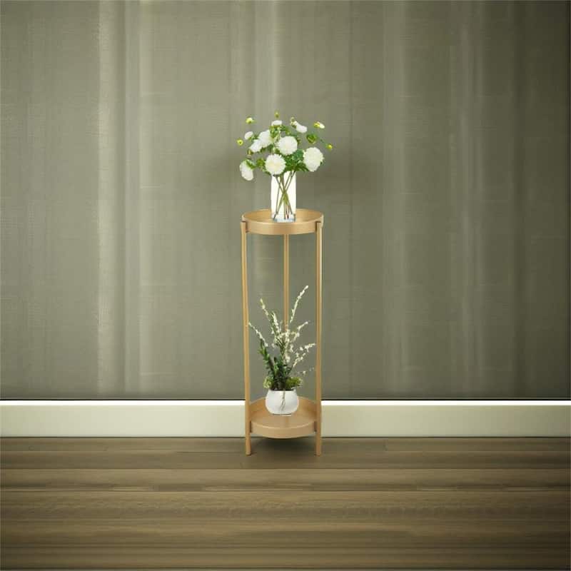 Modern Folding Metal 2-Tier Plant Stand - Gold