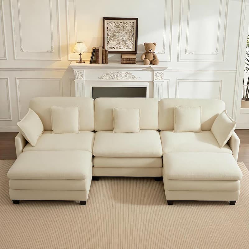 MCombo 111.8'' Modular Sectional Sofa Couch with Reversible Ottoman for Living Room, L Shaped Sofa, FSC Certified