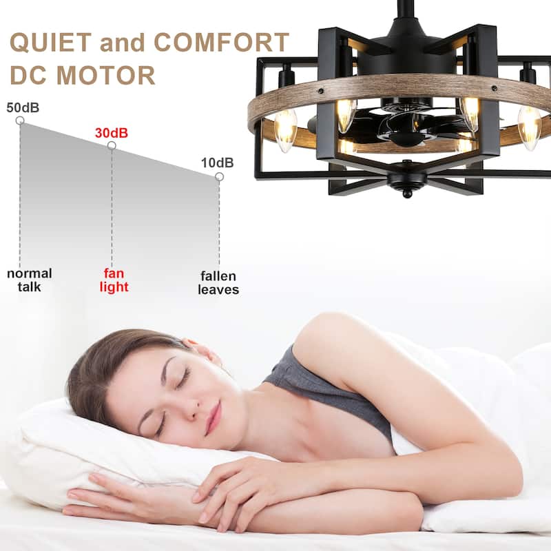 Bella Depot 18" Industrial Ceiling Fan with Light kit and Remote Control, 6-Speed Reversible with Matte Black Metal Caged