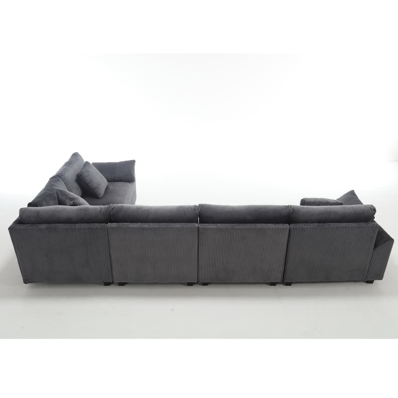 Grey 146'' Convertible 5-Seater Modular Sofa with Plush Cushions