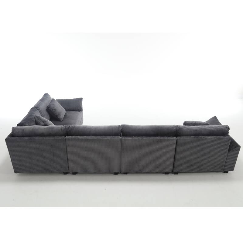 Oversized Modular Sectional Sofa Set, Corduroy Upholstered 5 - Seat Sofa, Dark Gray