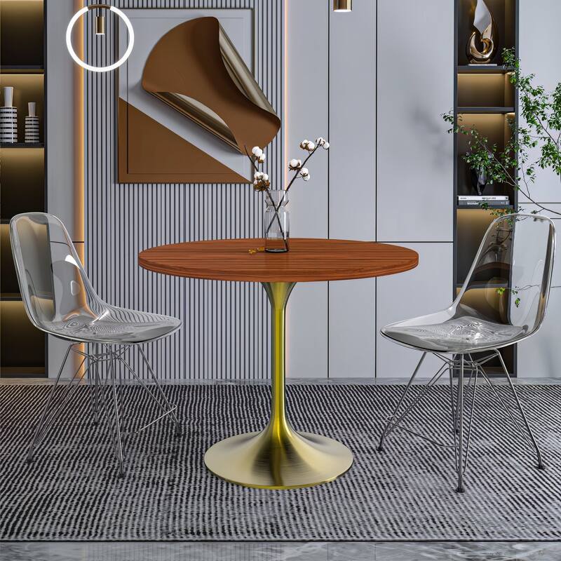 LeisureMod Verve 36" Round Dining Table with MDF Wood TableTop and Brushed Gold Base for Kitchen & Dining Room