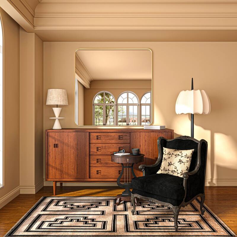Organnice Rectangular Aluminum Framed Modern Rounded Wall Mount Mirror