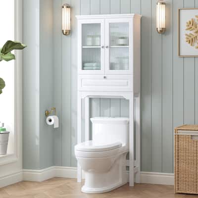 COSTARS Over-the-Toilet Storage Cabinet with Muro Glass Doors & Tilt-Out Cube, White
