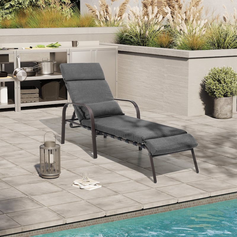 Outdoor Recliner Adjustable Chaise Lounge Chair with Cushion & Pillow