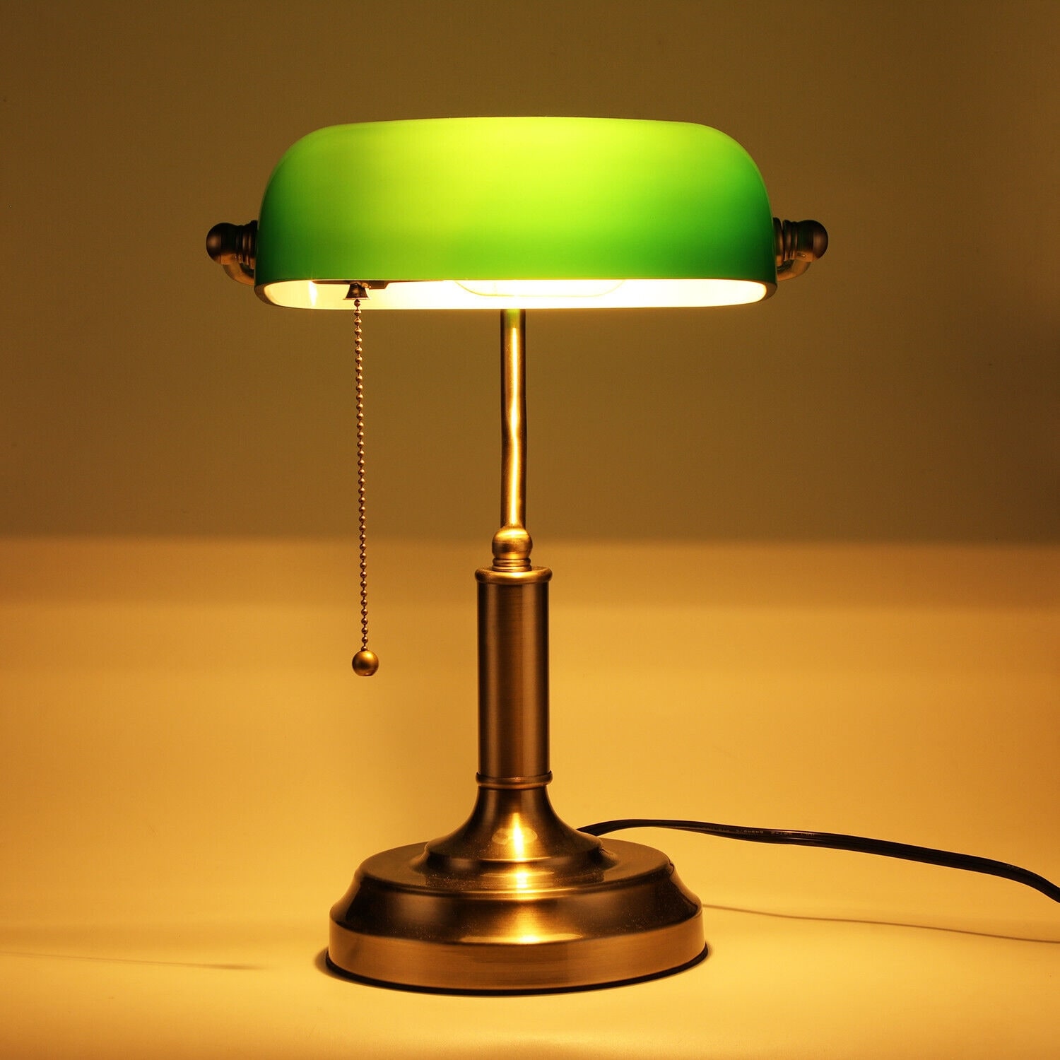 Banker's Lamp, Antique Desk Lamps with Glass Shade, Brass Base