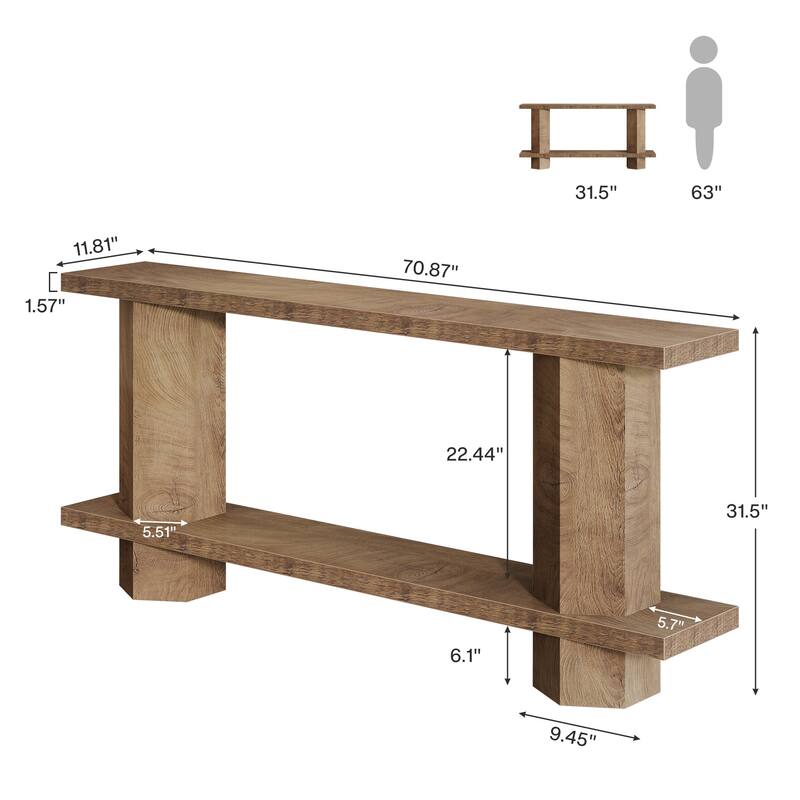 71-Inch Long Console Table for Entryway, 2-Tier Sofa Table - 11.81"D x 70.86"W x 31.5"H