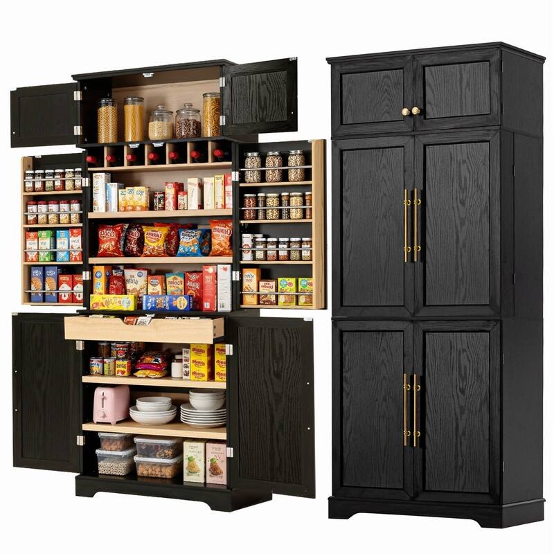 Farmhouse 78.2" Tall Kitchen Pantry Cabinet with Door Shelves, Adjustable Shelves and Hidden Drawer