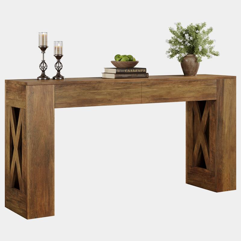 63-Inch Long Console Table, Entryway Table with 2 Drawers, Sofa Table Behind Couch for Entrance, Hallway, Living Room