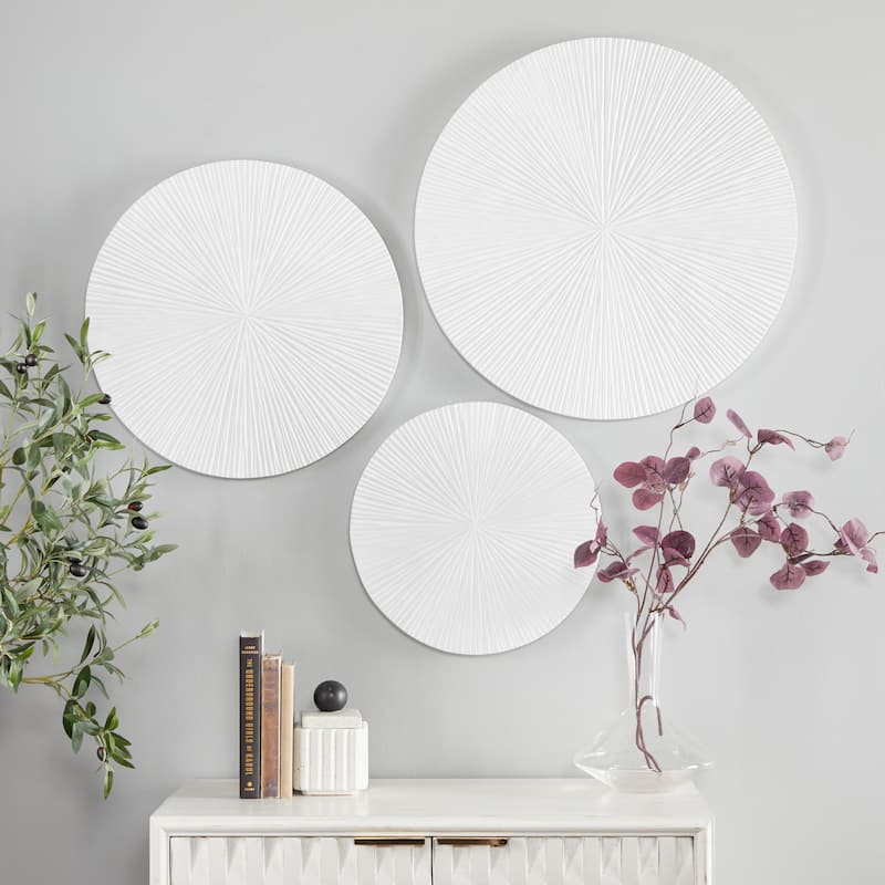 Wooden Plate Carved Radial Wall Decor - Set of 3 Gold, White, Black - CosmoLiving by Cosmopolitan