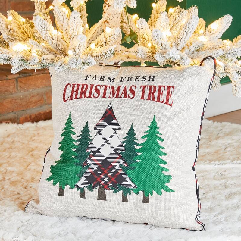Glitzhome 18" Farm Fresh Heavy Cotton Christmas Tree Pillow