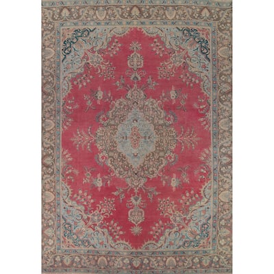 Pink Medallion Tabriz Persian Area Rug Hand-Knotted Wool Carpet - 9'0"x 12'7"