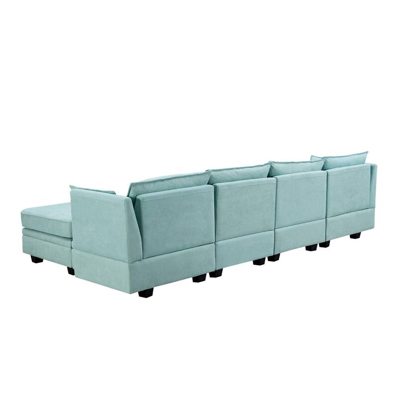 U-Shape Modular Sectional Sofa, Convertible Sectional Sofa Bed, Upholstered Sofa with Reversible Chaise & Ottoman