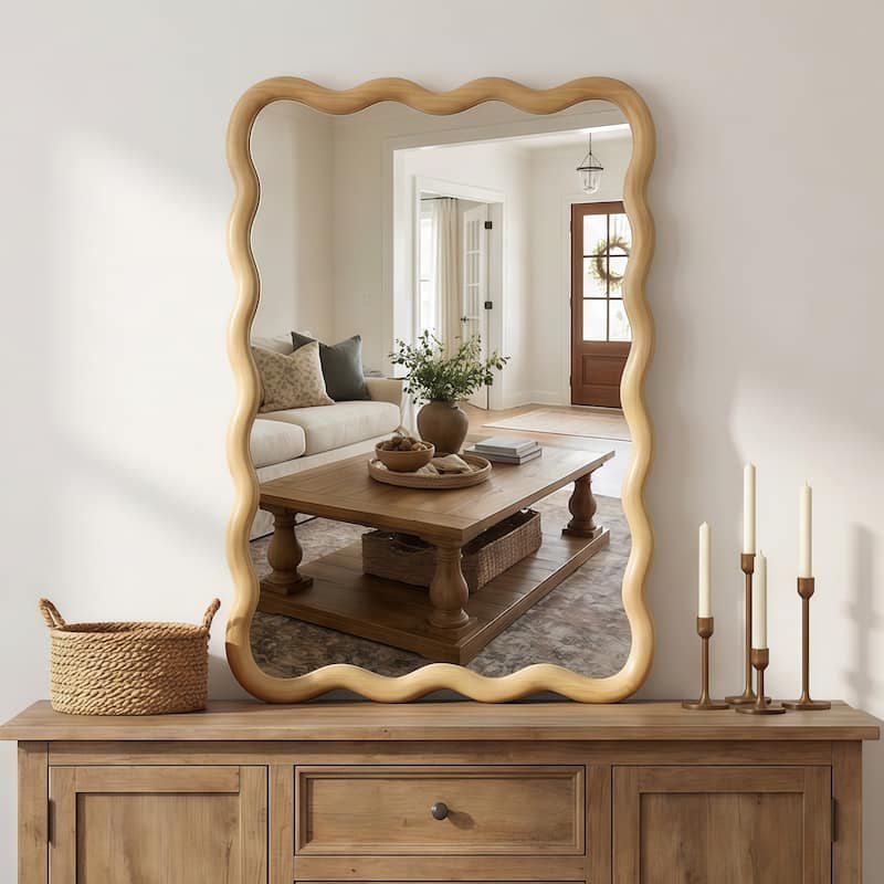 20"x30" Wavy Rectangle Solid Wood Frame Decorative Mirror
