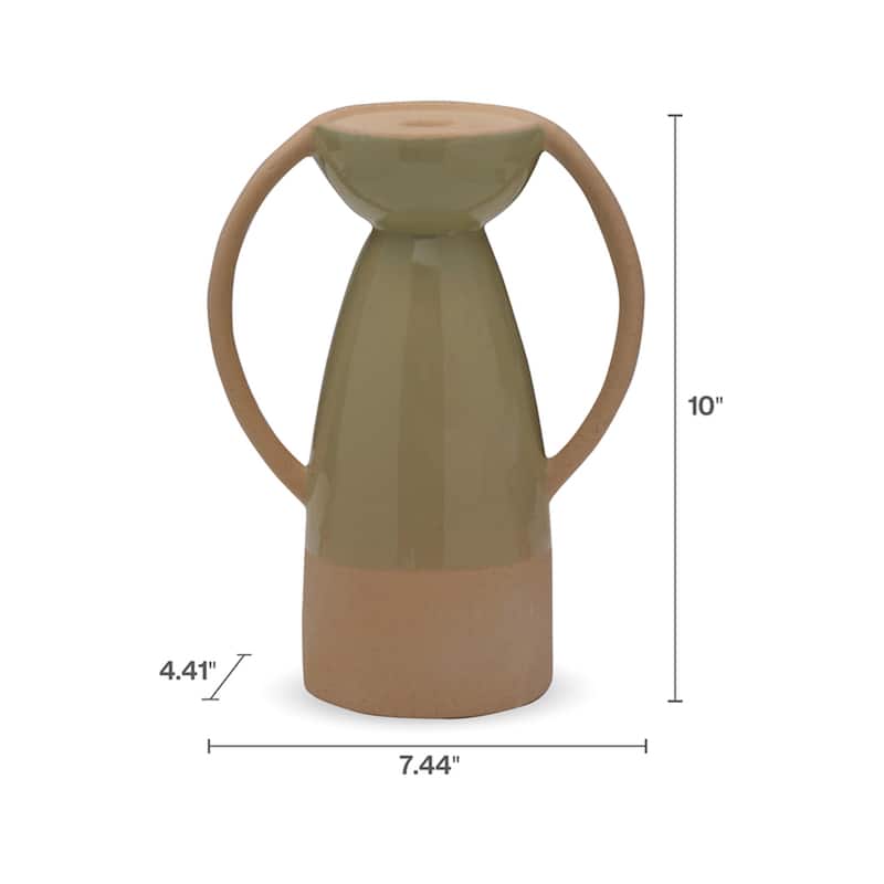 Elements Ceramic Green Pillar Holder, 10 Inch
