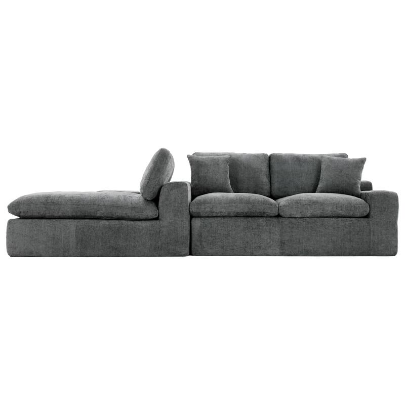 Cloud Sectional Sofa, Chenille Upholstered Sofa Couch with Double-Layer Cushion and Side Pockets, Full-compressed Sofa