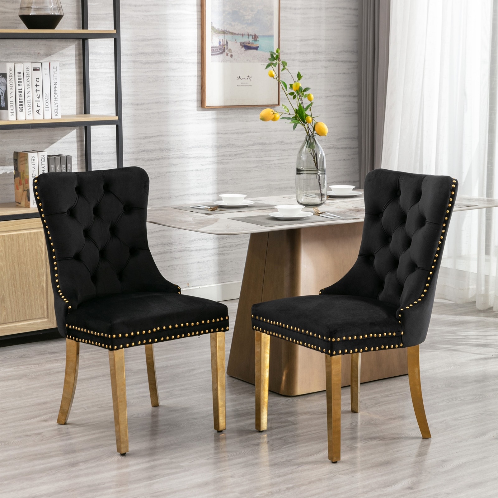 Velvet nailhead dining chairs sale