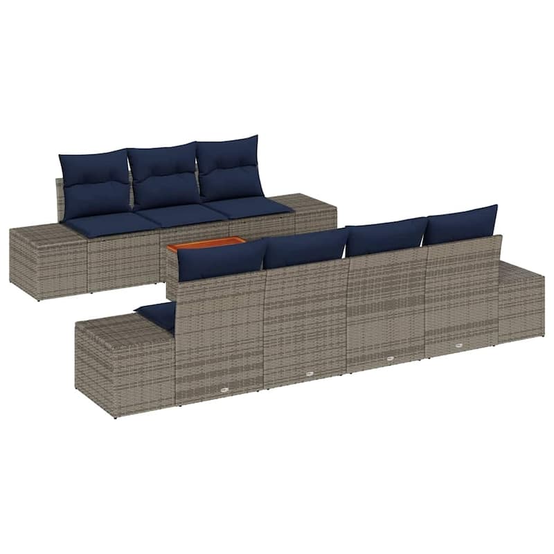 vidaXL 8 Garden Sofa Set with Cushions Black/Grey Poly Rattan - 115.7 x 24.4 x 27.2