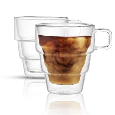 JoyJolt Palo Double Wall Stackable Coffee Glasses, 10 Oz Set of 2 - 9.9 oz