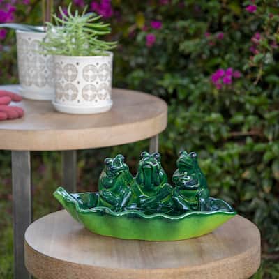 Sagebrook Home 12" Ceramic Frog Themed Bird Feeder Contemporary Green Trio of Frogs - 12" x 7" x 5"