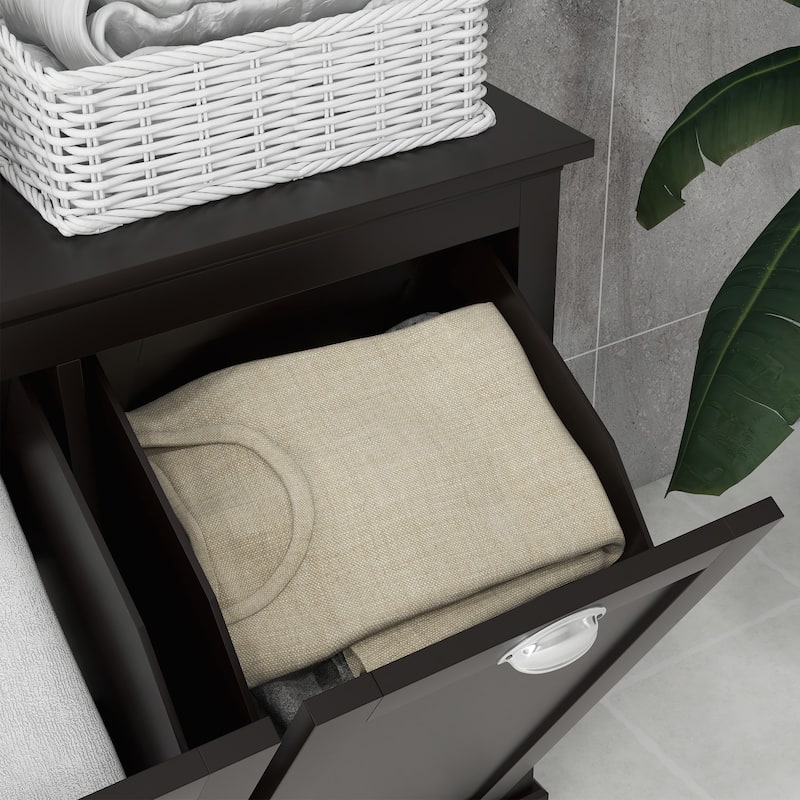 Black Tilt-Out Laundry Hamper Bathroom Storage Cabinet for Clothes, Minimalist Floor Corner Cabinet with Handles