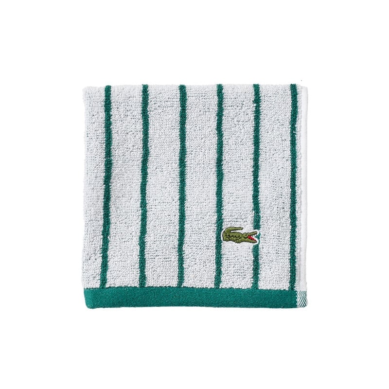Lacoste Centre Mark Cotton Jacquard Stripe Bath Towel Hand Towel and Wash Cloth - Green - Wash Cloth