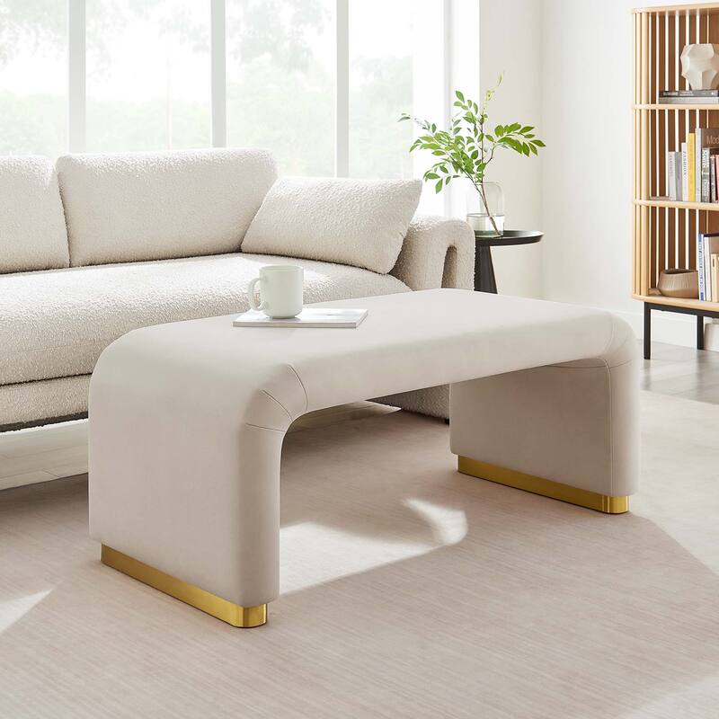 Koda Performance Velvet Waterfall Ottoman - Brass Almond