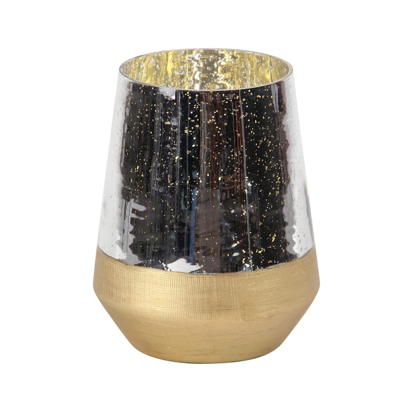 Glass Decorative Indoor Outdoor Candle Lantern with Faux Mercury Glass Finish - Gold - Roche River Decor - Gold - 7"W, 9"H