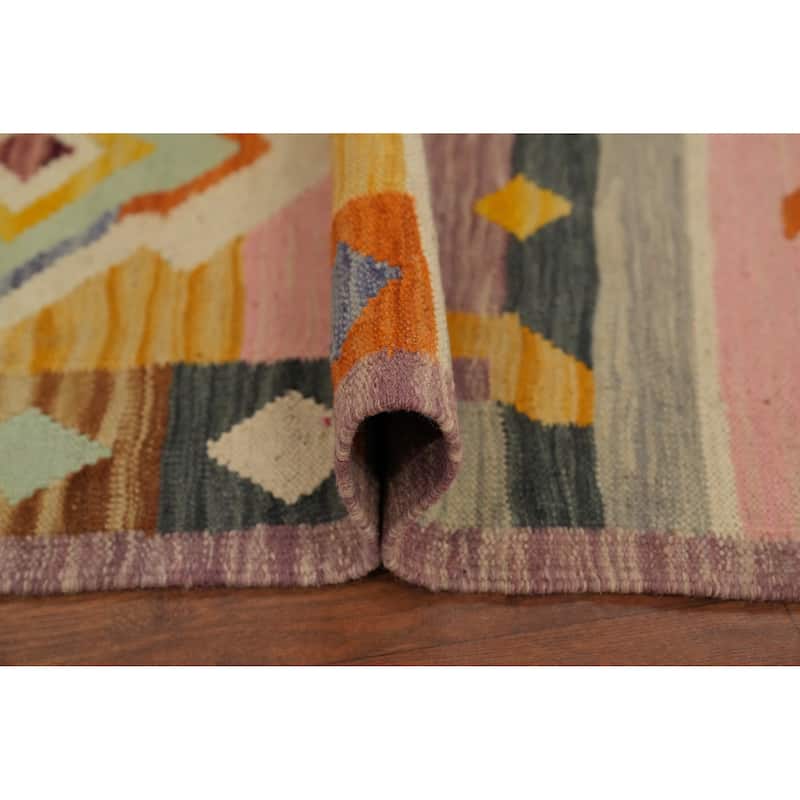 Hand Woven Oriental 100% Wool Carpet Southwestern Tribal Multi-Colored Kilim Runner Rug - 7' 11'' X 2' 1''