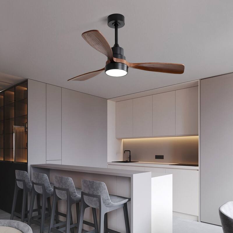 48 Inch Low Profile Ceiling Fan DC 3 Solid Wood Fan Blade Noiseless Reversible Motor Remote Control With Light