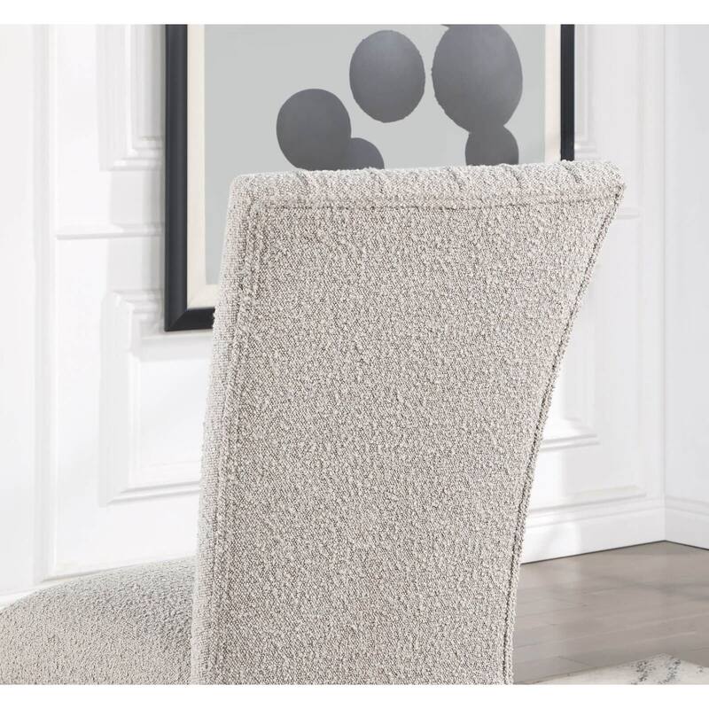 Classic Parson Chair Gray Boucle Fabric 2pc Dining Side Chairs Nalihead Trim Black Solid wood Legs Dining Room Furniture