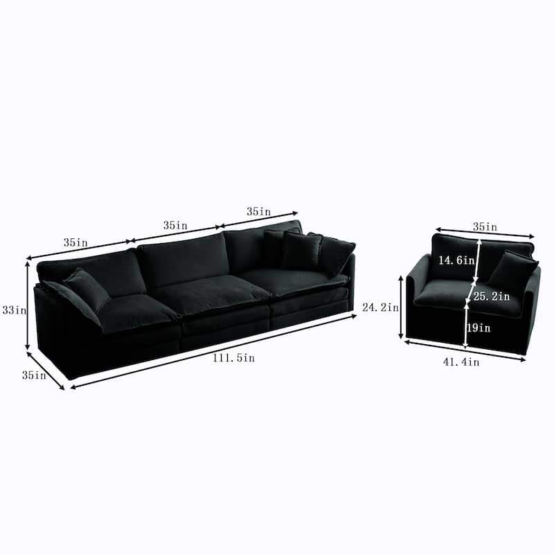 Roomfitters 2-Piece Modular Sofa Set, 3-Seater Deep Seat Couch & Accent Armchair