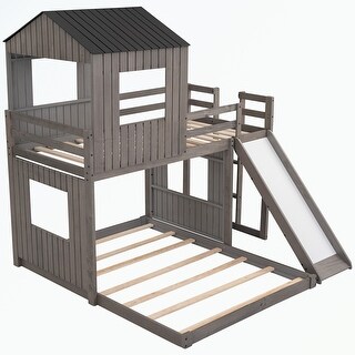 Wooden Twin Over Full Bunk Bed, Loft Bed with Playhouse - Bed Bath ...