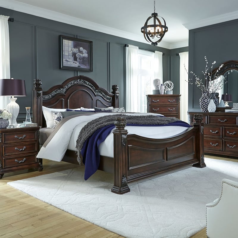 Liberty Furniture Messina Estates Poster Bed, Dresser & Mirror, Chest, Night Stand - King or Queen - Bed, Dresser & Mirror, Chest, Nightstand - Queen