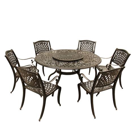 Outdoor Lattice 59-in. Round Dining Set with Lazy Susan and Six Chairs