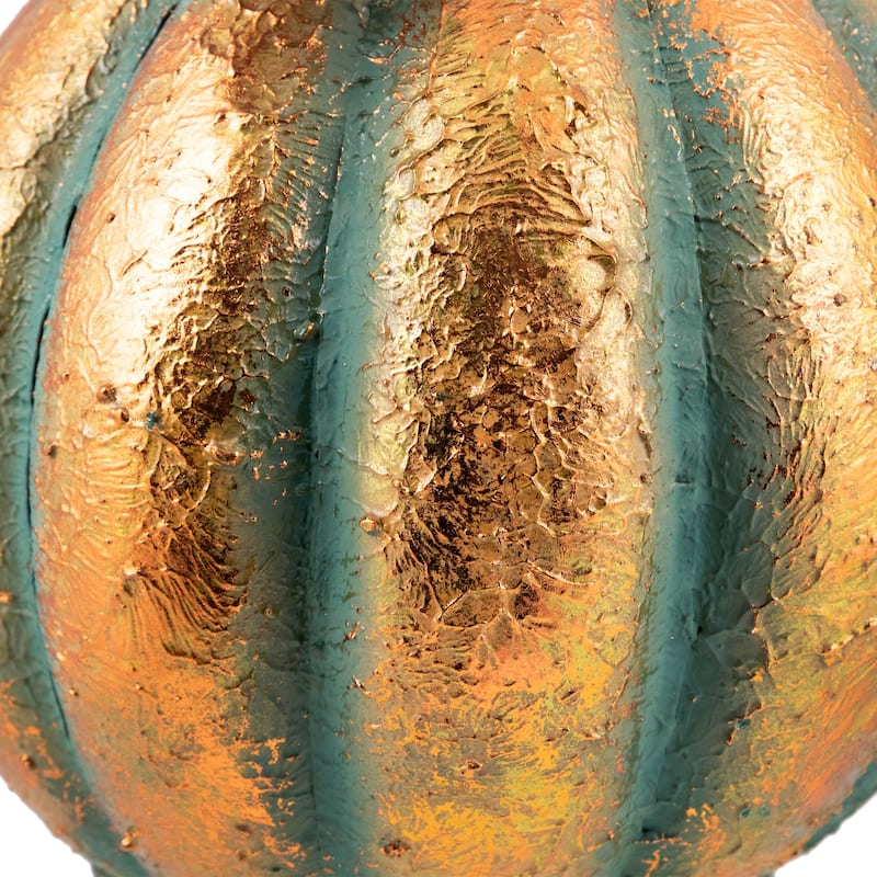 Fall Harvest Faux Copper Patina Metal Pumpkin Decoration - 13" - Bronze