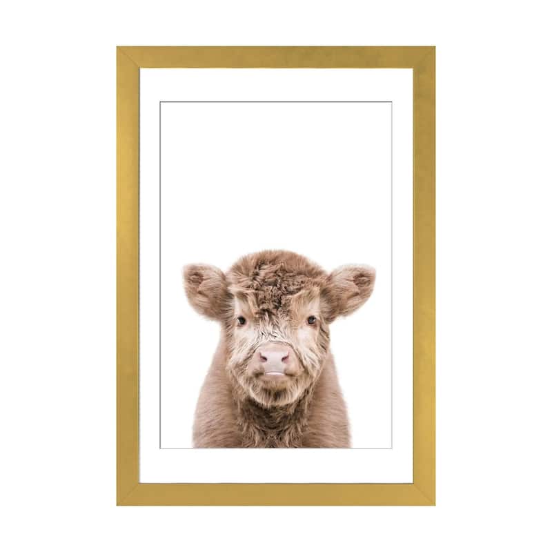iCanvas "Highland Cow" by Tiny Treasure Prints - Gold - 24x16x1