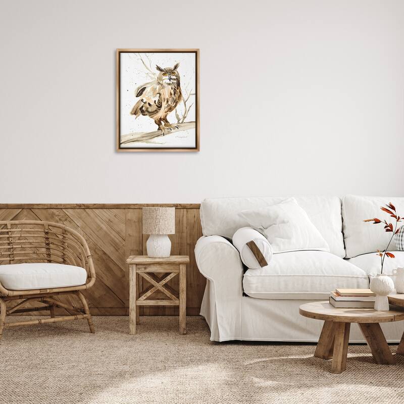 Stupell Owl Perched in Tree Framed Floater Canvas Wall Art Design by Kelley Talent