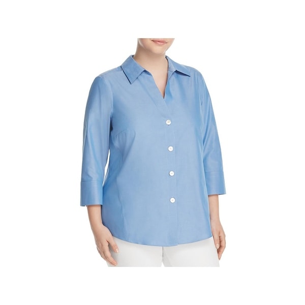 Foxcroft Womens Plus Paige Casual Top Shaped Button Down