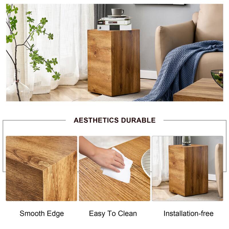 Roomfitters MDF Coffee Table with Wood Grain Finish, 11.8"x11.8"x19.6" Compact Modern Design for Living Room, Natural