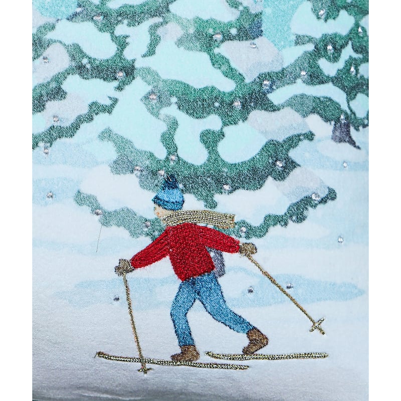 Vibhsa Alpine Holiday Christmas Skier Decorative Pillow, 14"X24"