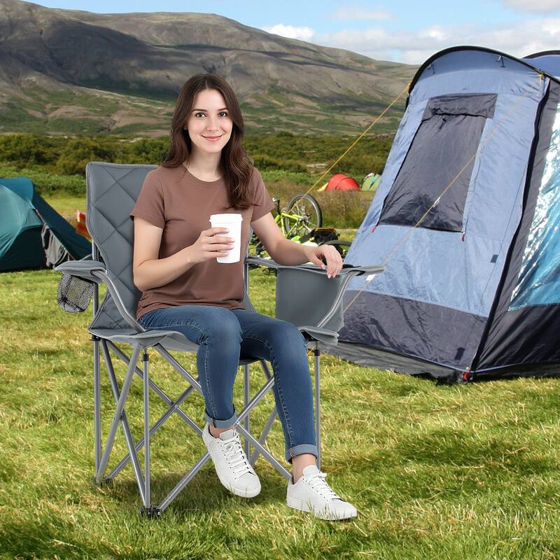 Gymax 2PCS Oversized Camping Chairs Heavy Duty Outdoor Folding Chair