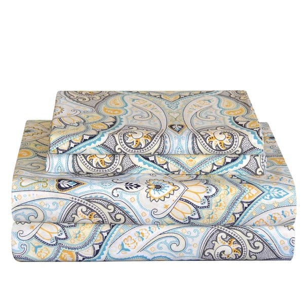 Pointehaven 200 TC Cotton Paisley Printed Percale Bed Sheet Set Bed
