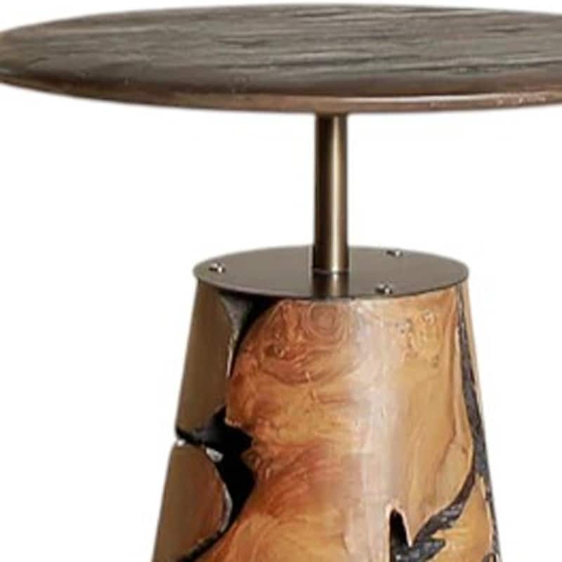 HomeRoots 26" Natural Distressed Reclaimed Wood Round Pedestal End Table - 19.70 in. x 25.60 in. x 19.70 in.