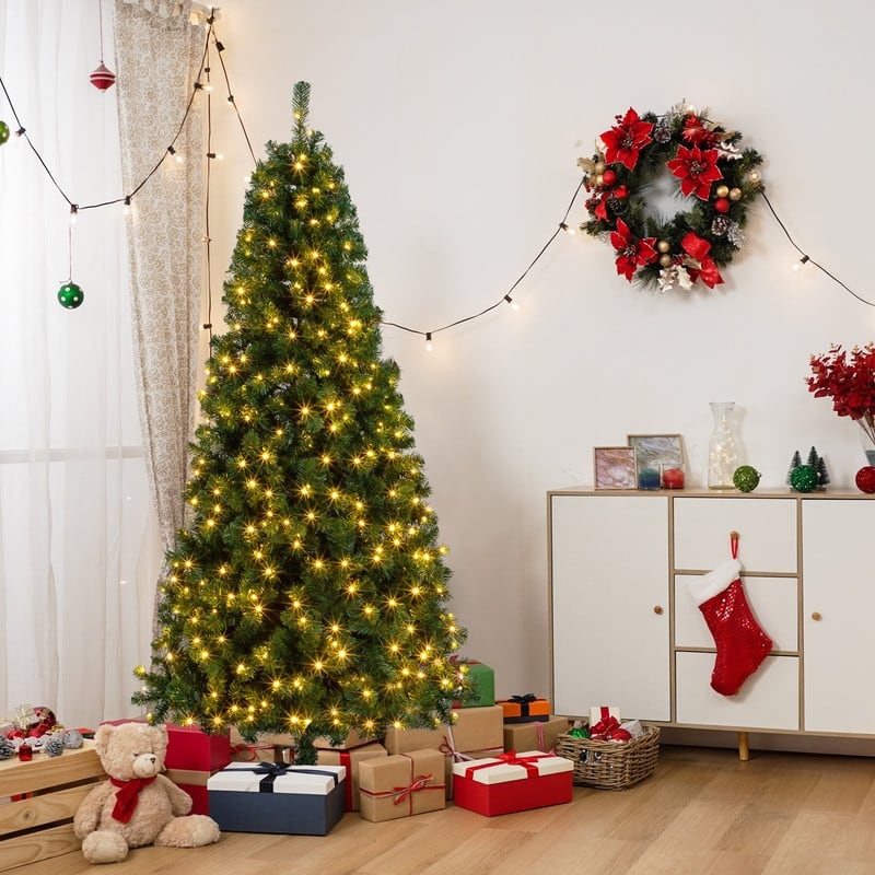 7ft 1100 Branches 200 Lights Warm Color 8 Modes Christmas Tree - N/A