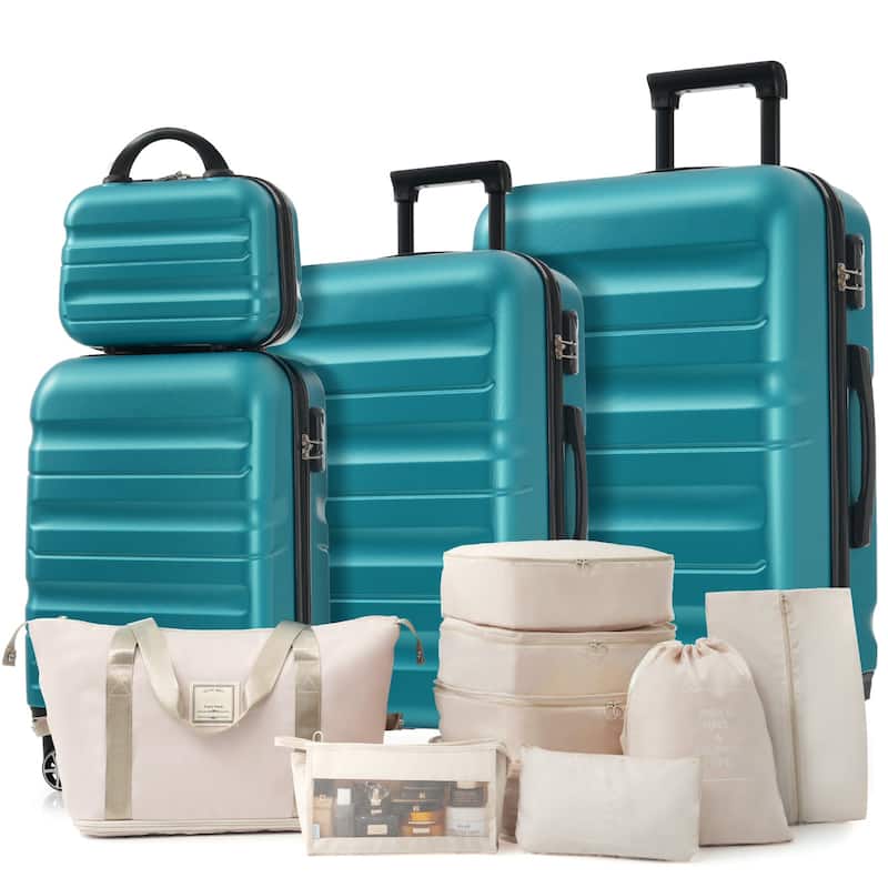 4-Piece, Modern Hard-Shell Luggage, Lightweight Luggage with Spinner Wheels, for Boarding Travel, Blue - Blue