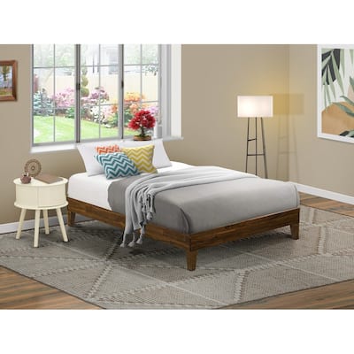 Full Size Bed Frame Mid Century Modern Wood Platform Bed with Legs Walnut Finish