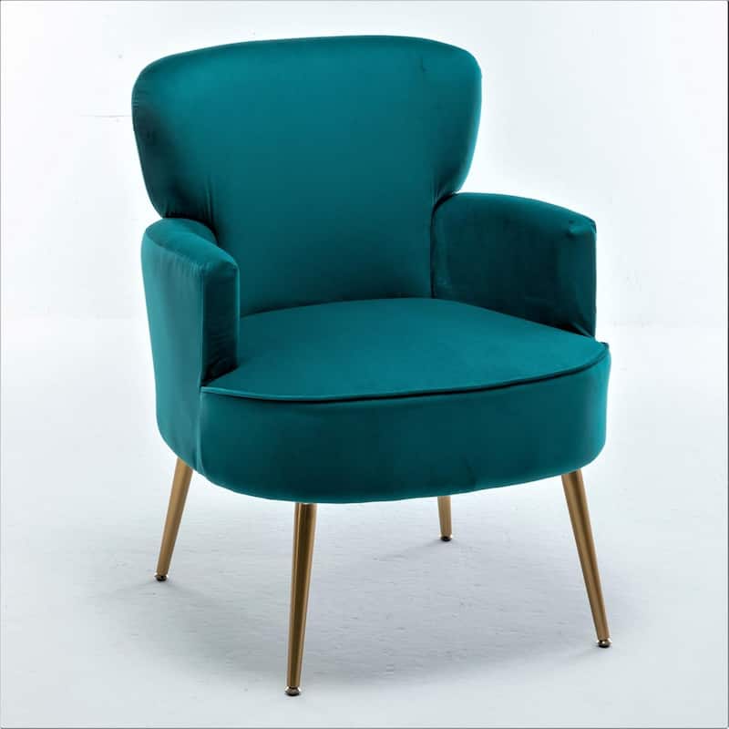 US Pride Furniture Trendy Velvet Accent Chair with Gold Metal Legs Upholstered Armchair - Greenish Blue