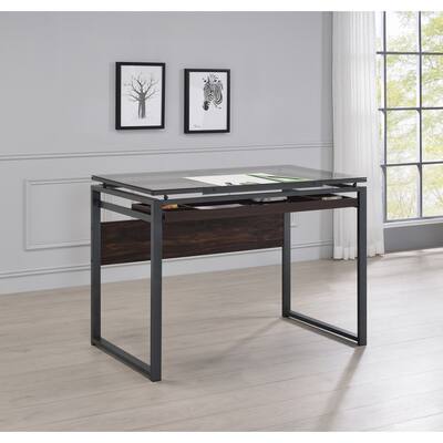 Coaster Furniture Pantano Dark Gunmetal and Chestnut Glass Top Drafting Desk